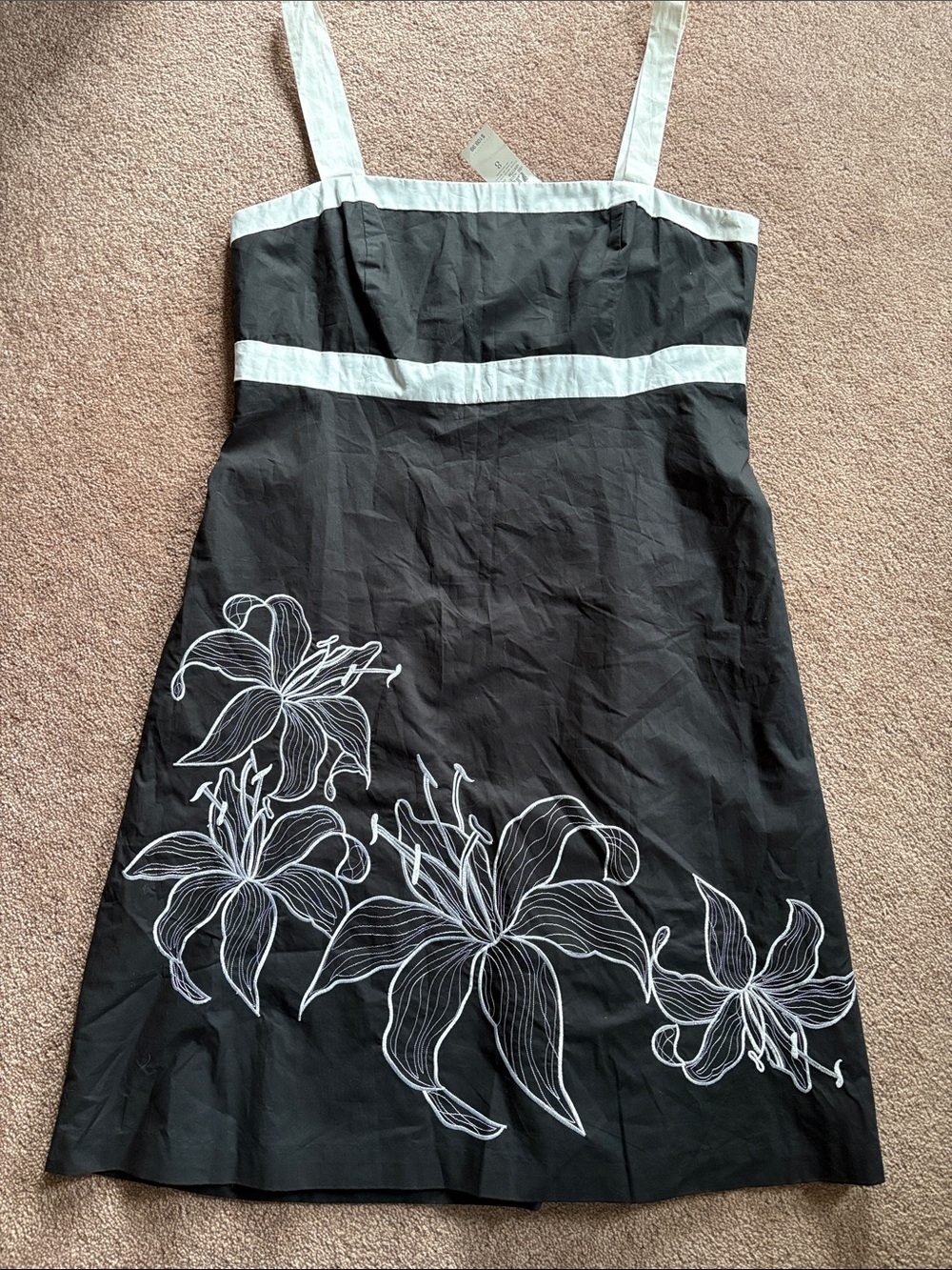 Ann Taylor sleeveless summer Black Mini Dress Floral Embroidery size 8 NWT